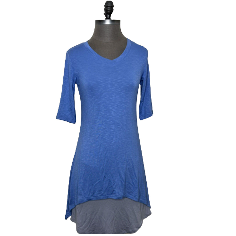 LOGO by Lori Goldstein Double Layer Knit Top Blue Women's XXS 3/4 Sleeve Top